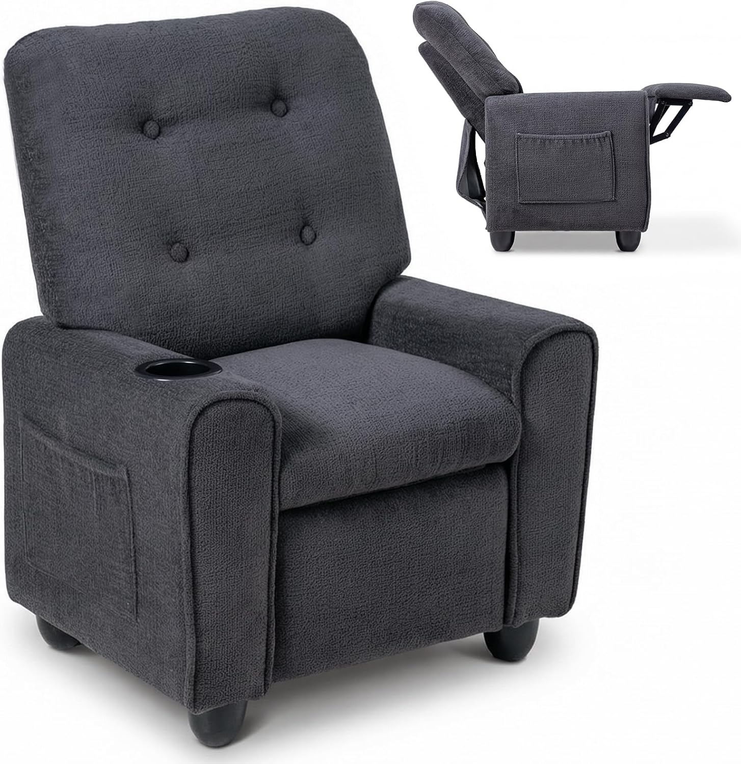 OLAKIDS Kids Recliner, Toddler Lounge Chair with Adjustable Backrest Footrest Cup Holder Side Pockets