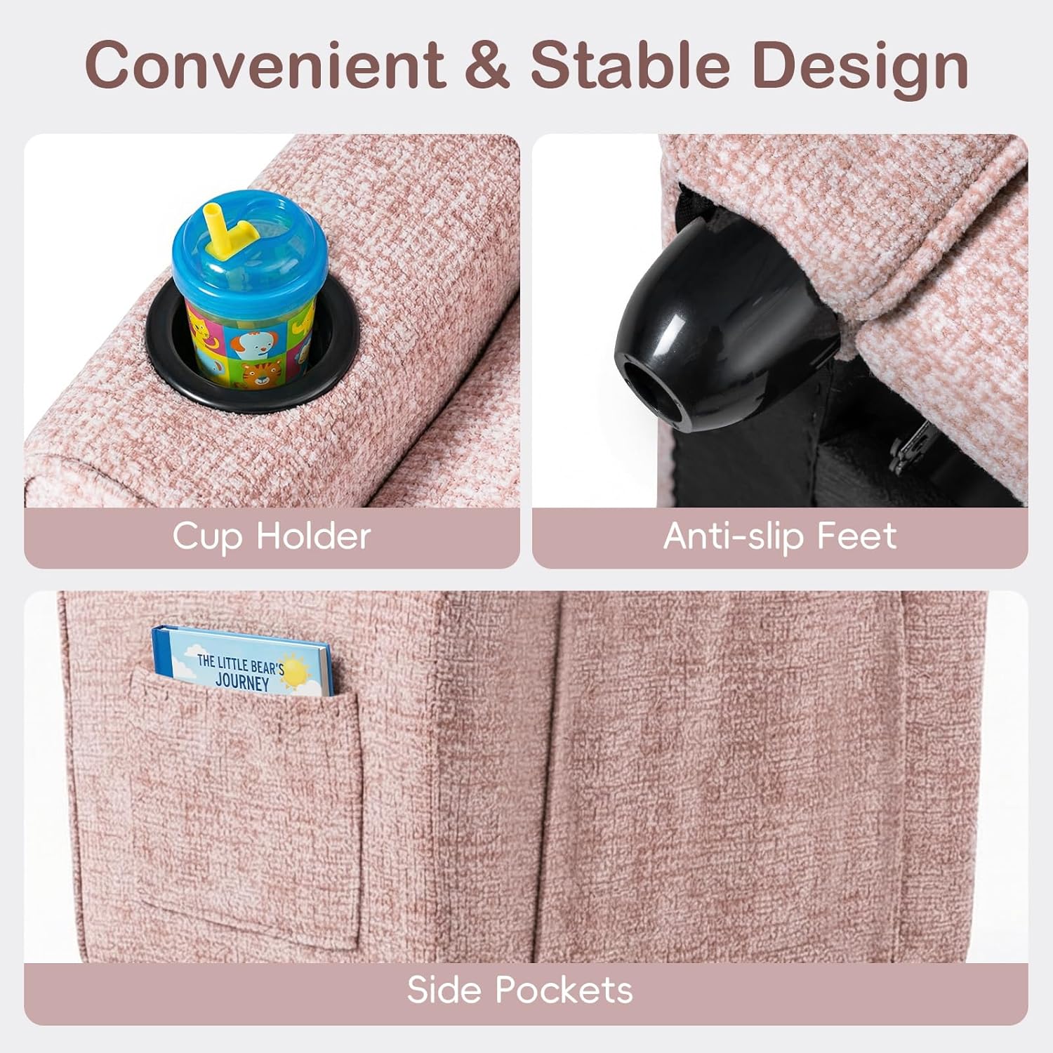 OLAKIDS Kids Recliner, Toddler Lounge Chair with Adjustable Backrest Footrest Cup Holder Side Pockets