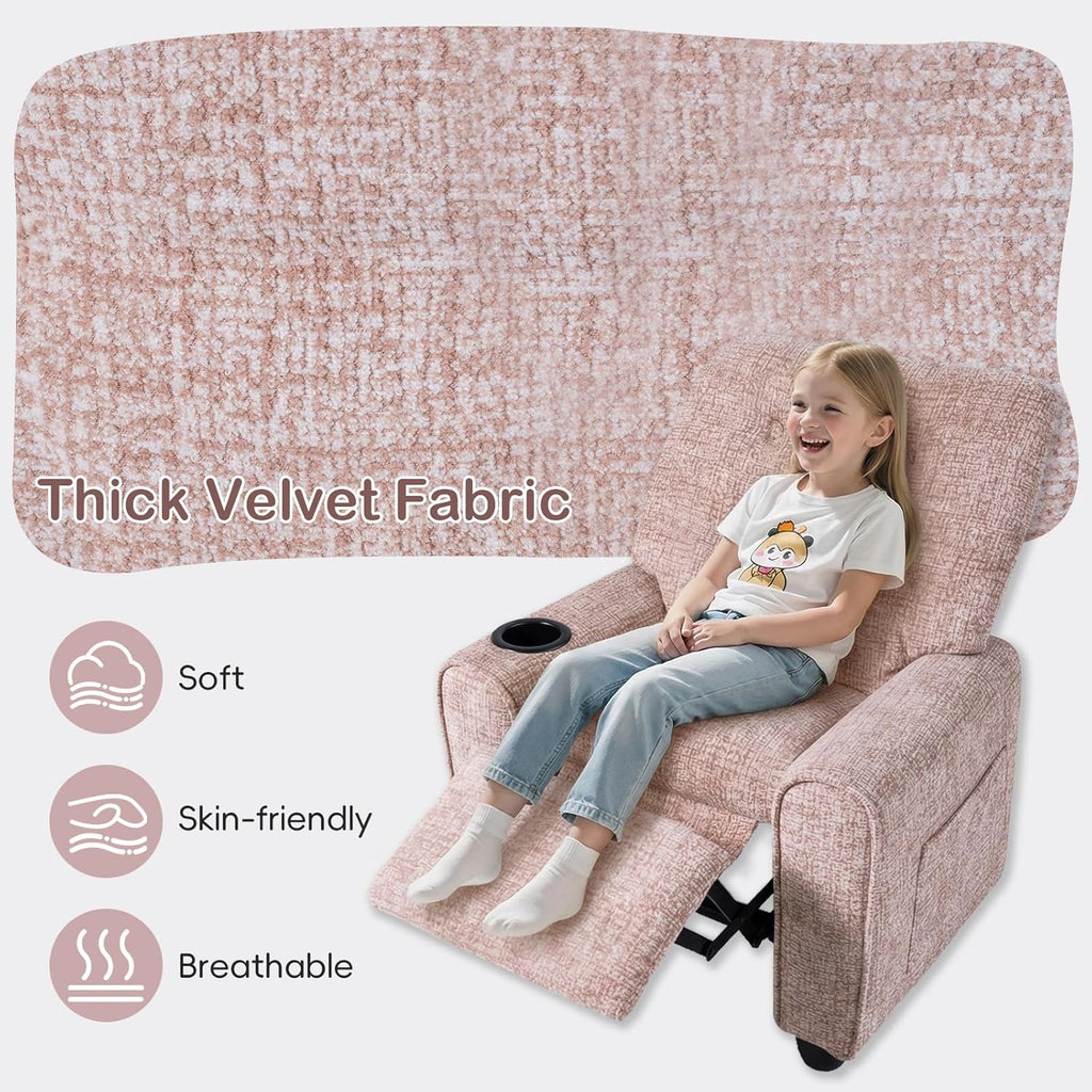 OLAKIDS Kids Recliner, Toddler Lounge Chair with Adjustable Backrest Footrest Cup Holder Side Pockets