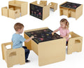 Olakids Montessori Weaning Table & Chair Set, Height Adjustable, with Blackboard & 2 Chairs, for Toddlers 1-3