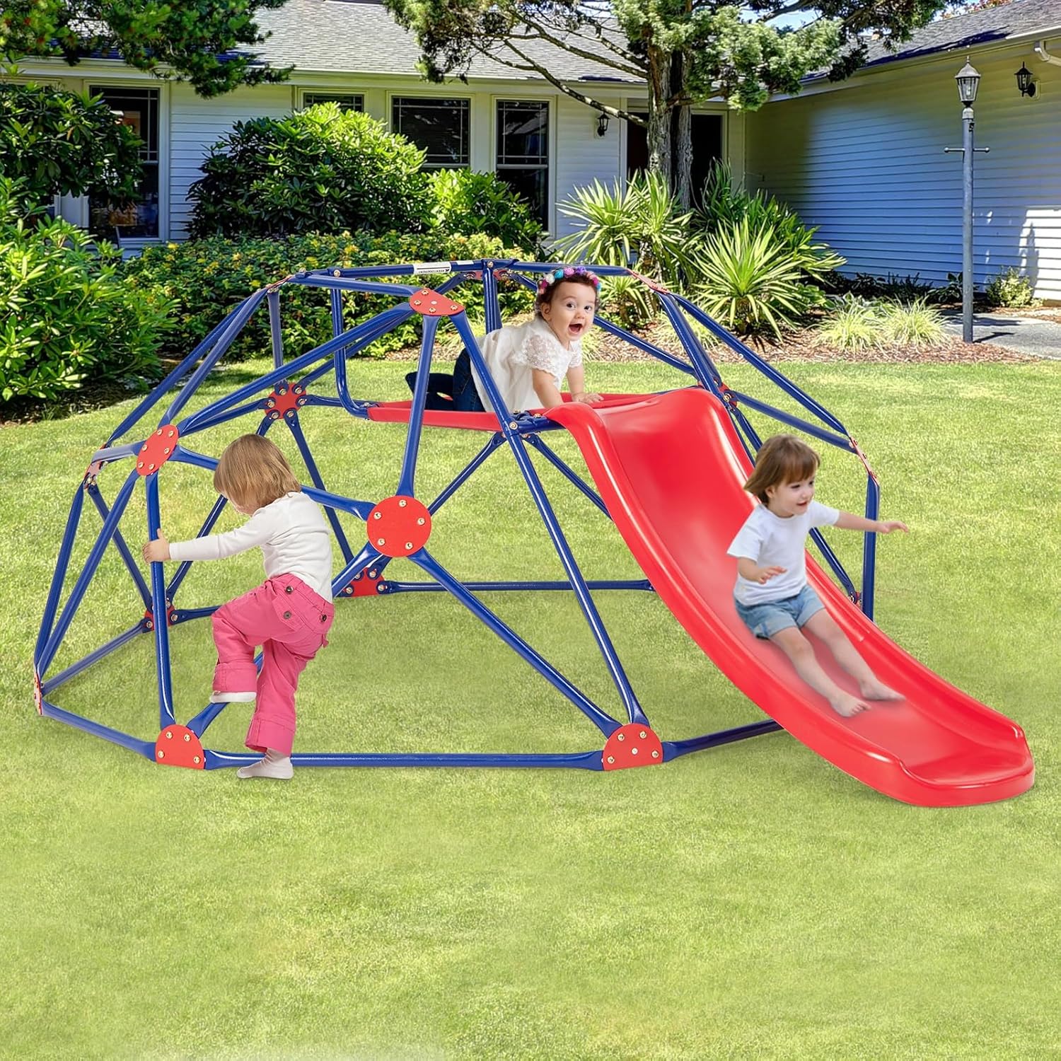 Olakids Climbing Dome with Slide Climb Structure Backyard Playground Center Equipment for Toddlers