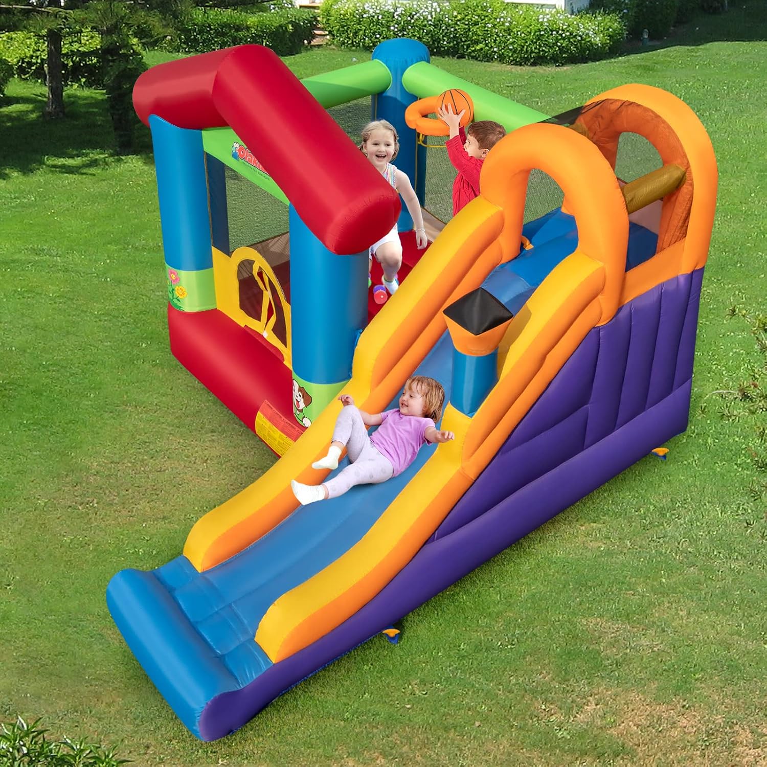 OLAKIDS Inflatable Bounce House, Kids Jumping Castle with 680W Blower 50PCS Ocean Balls Carry Bag Repair Patches