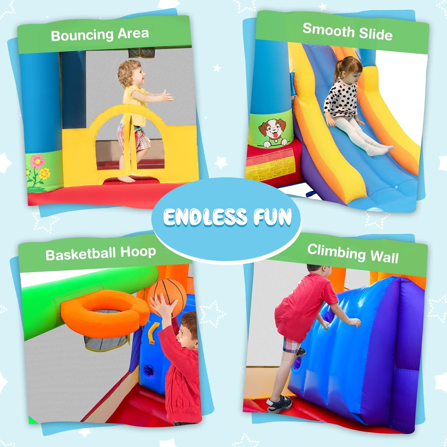 OLAKIDS Inflatable Bounce House, Kids Jumping Castle with 680W Blower 50PCS Ocean Balls Carry Bag Repair Patches
