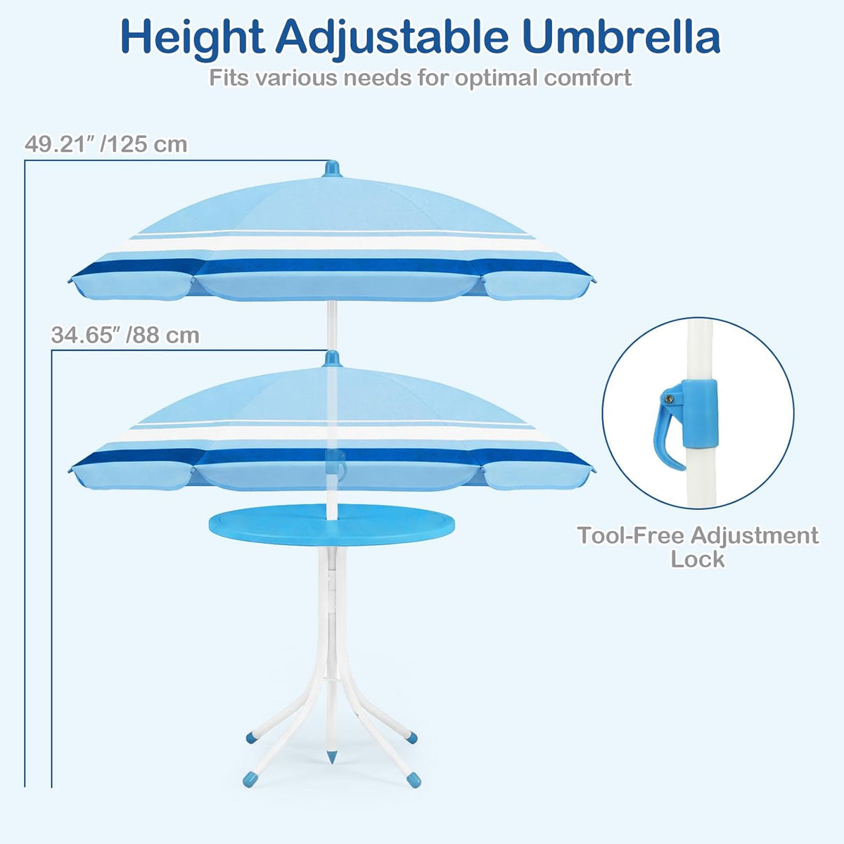Olakids Kids Picnic Table, Outdoor Toddler Patio Furniture Set with 2 Folding Chairs Adjustable Foldable Umbrella for Garden Backyard Beach