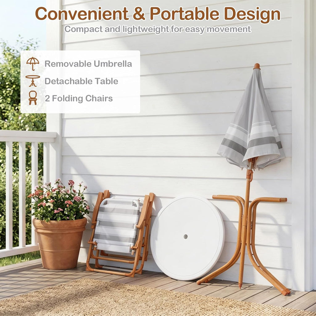 Olakids Kids Picnic Table, Outdoor Toddler Patio Furniture Set with 2 Folding Chairs Adjustable Foldable Umbrella for Garden Backyard Beach