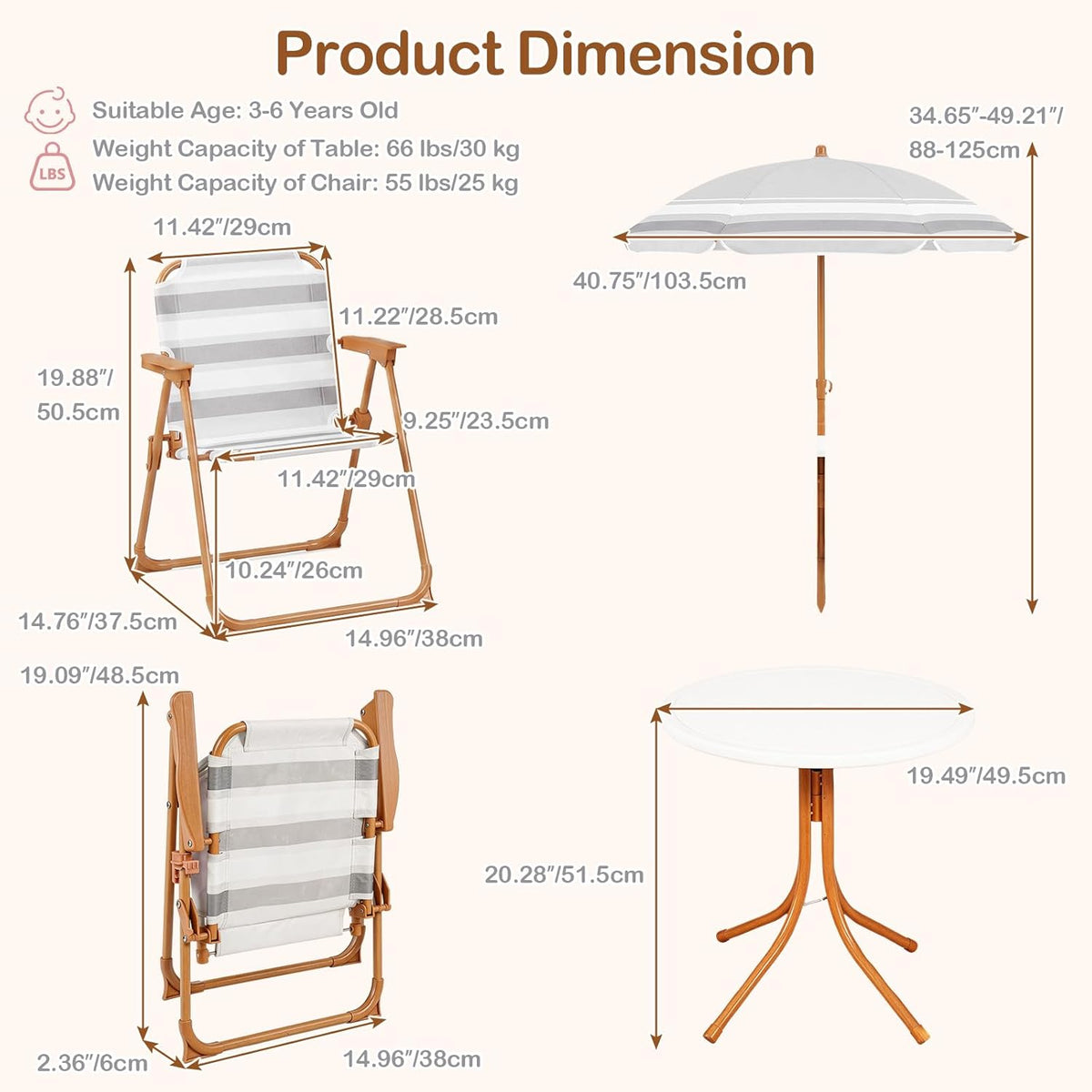 Olakids Kids Picnic Table, Outdoor Toddler Patio Furniture Set with 2 Folding Chairs Adjustable Foldable Umbrella for Garden Backyard Beach