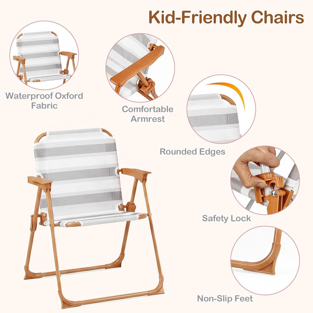 Olakids Kids Picnic Table, Outdoor Toddler Patio Furniture Set with 2 Folding Chairs Adjustable Foldable Umbrella for Garden Backyard Beach