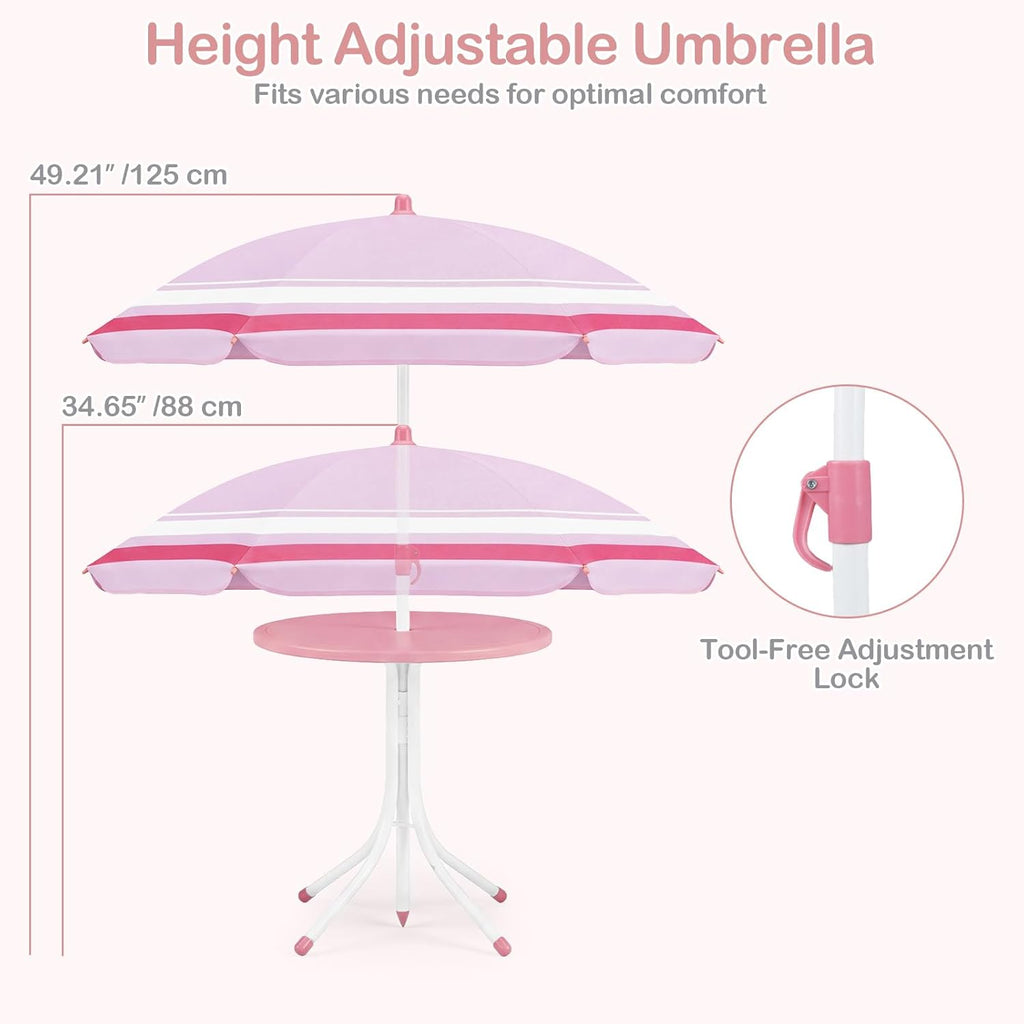 Olakids Kids Picnic Table, Outdoor Toddler Patio Furniture Set with 2 Folding Chairs Adjustable Foldable Umbrella for Garden Backyard Beach