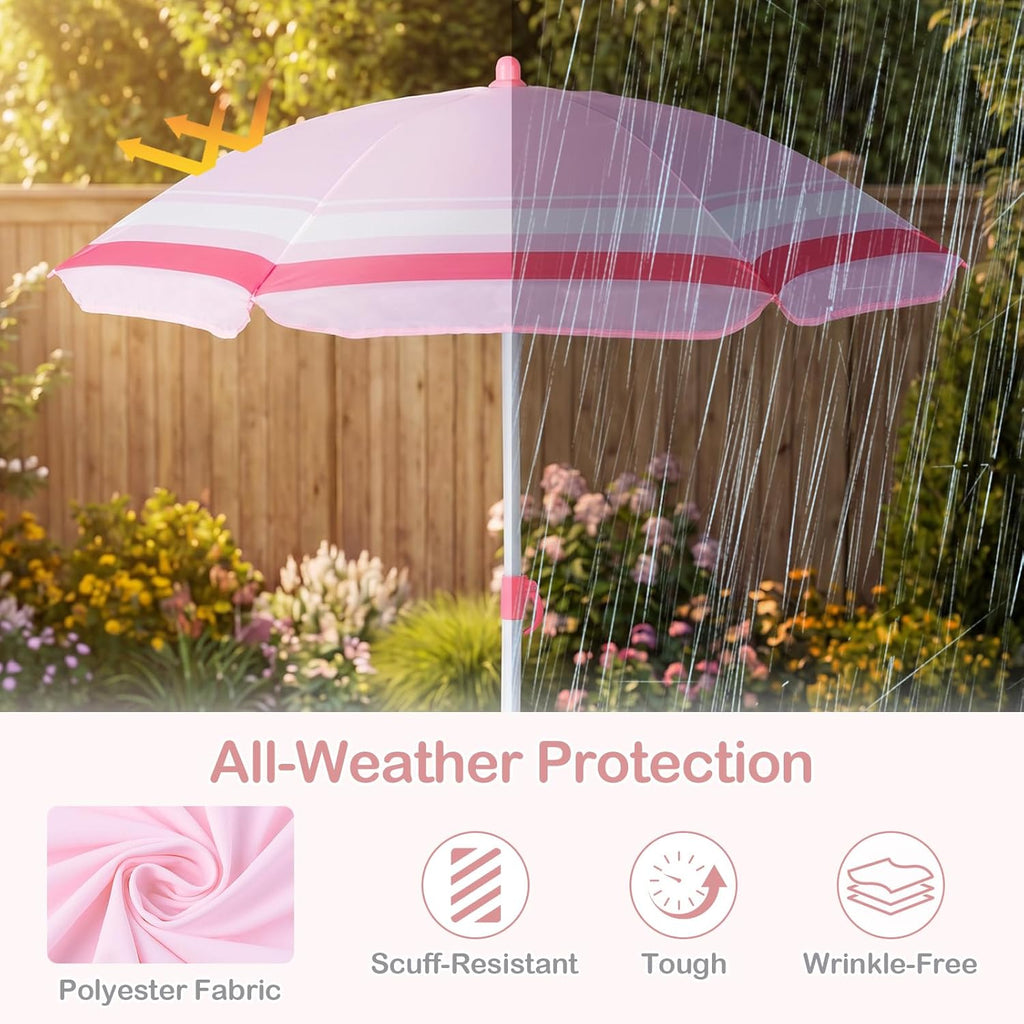 Olakids Kids Picnic Table, Outdoor Toddler Patio Furniture Set with 2 Folding Chairs Adjustable Foldable Umbrella for Garden Backyard Beach