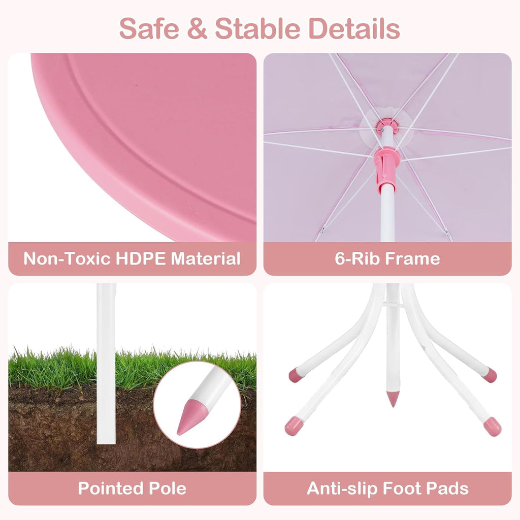 Olakids Kids Picnic Table, Outdoor Toddler Patio Furniture Set with 2 Folding Chairs Adjustable Foldable Umbrella for Garden Backyard Beach