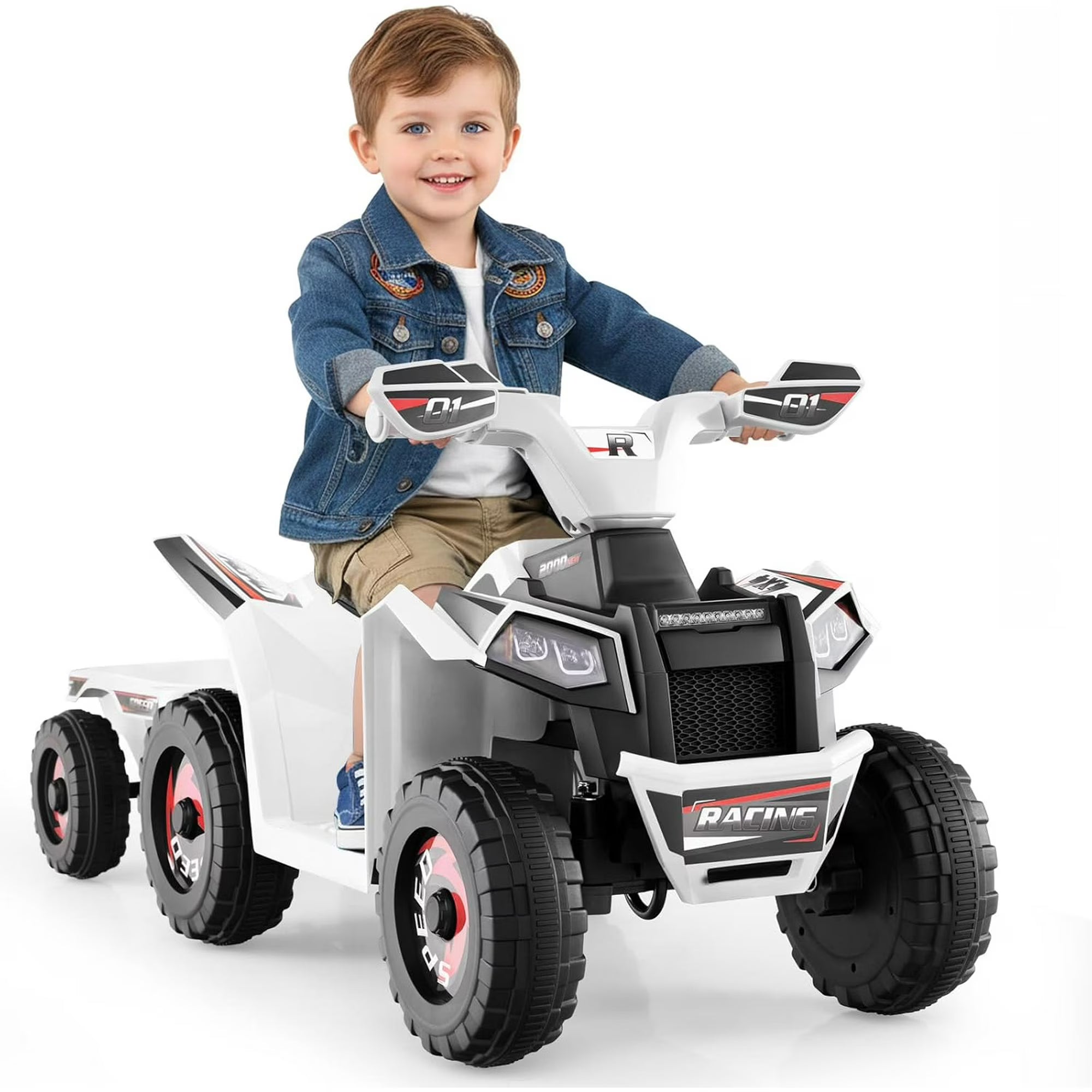 OLAKIDS 6V Kids ATV Ride On Toy with Removable Trailer and Wear Resistant Wheels