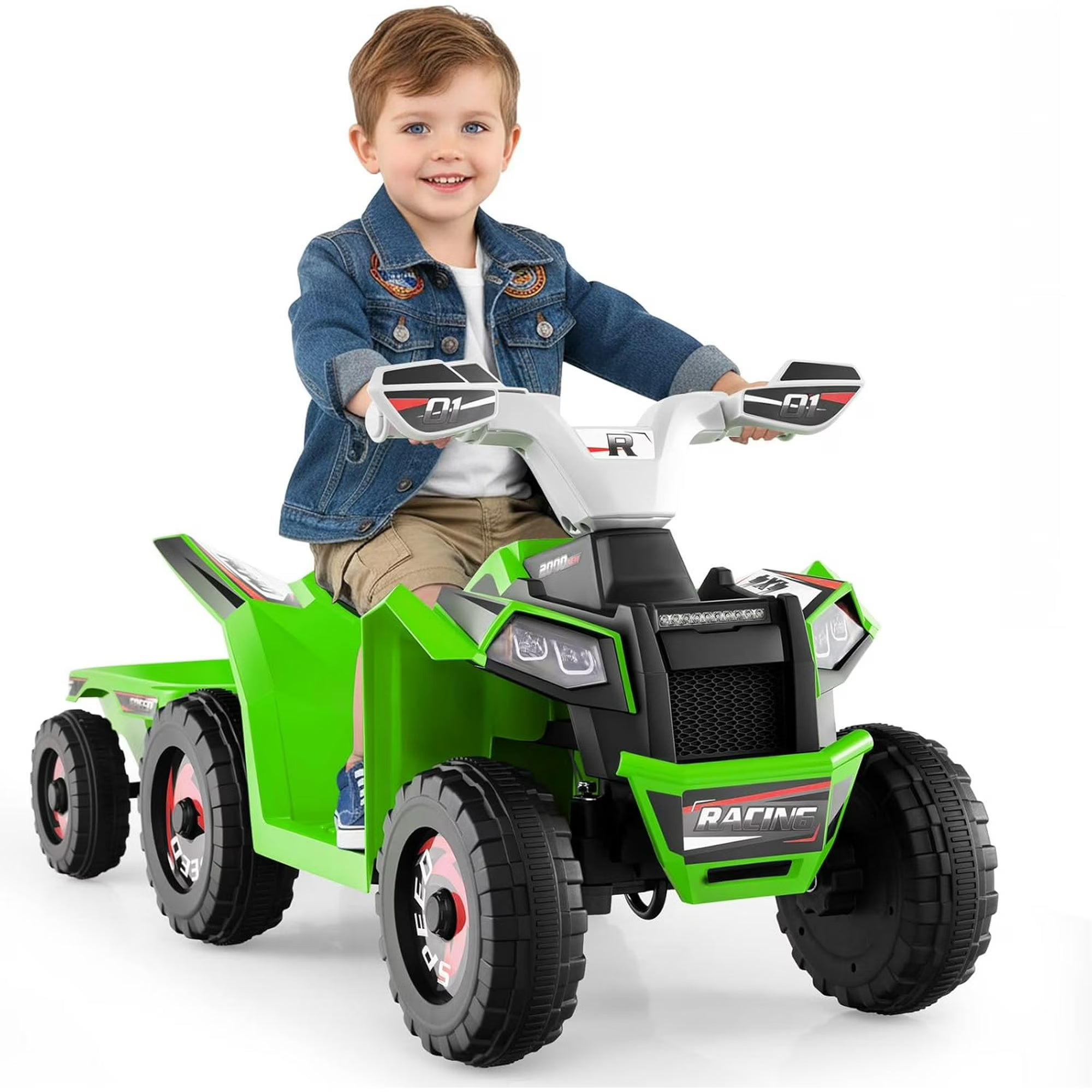 OLAKIDS 6V Kids ATV Ride On Toy with Removable Trailer and Wear Resistant Wheels