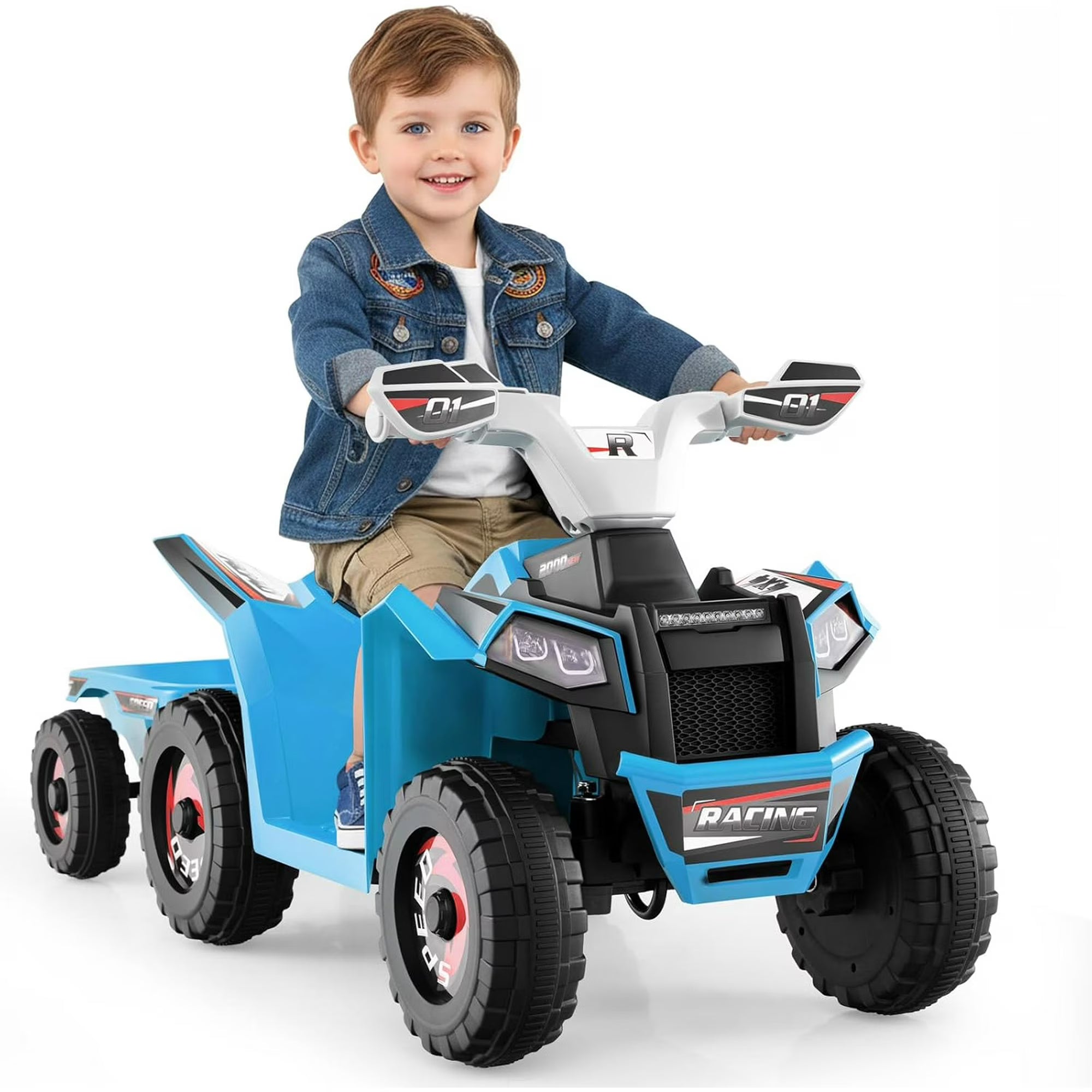 OLAKIDS 6V Kids ATV Ride On Toy with Removable Trailer and Wear Resistant Wheels