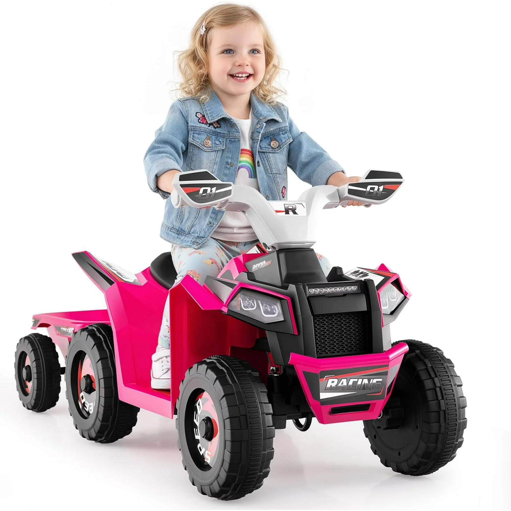 OLAKIDS 6V Kids ATV Ride On Toy with Removable Trailer and Wear Resistant Wheels
