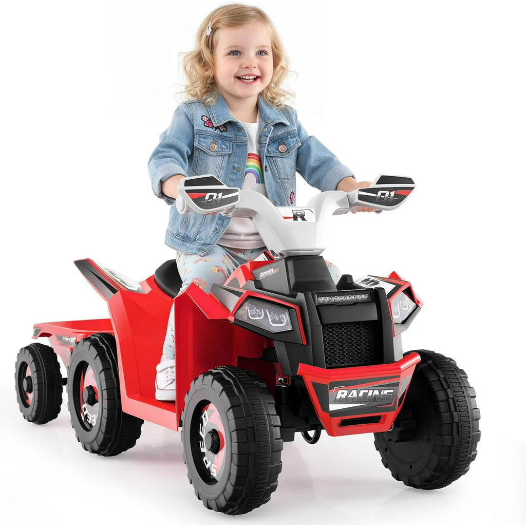 OLAKIDS 6V Kids ATV Ride On Toy with Removable Trailer and Wear Resistant Wheels