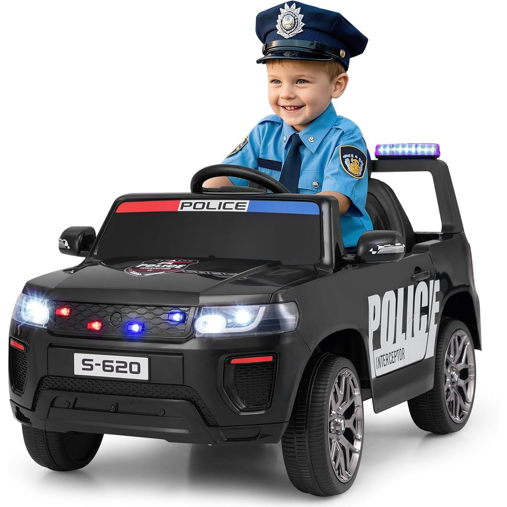 OLAKIDS Ride on Police Car 12V Kids Battery Powered Electric Vehicle for Aged 3-8 Years