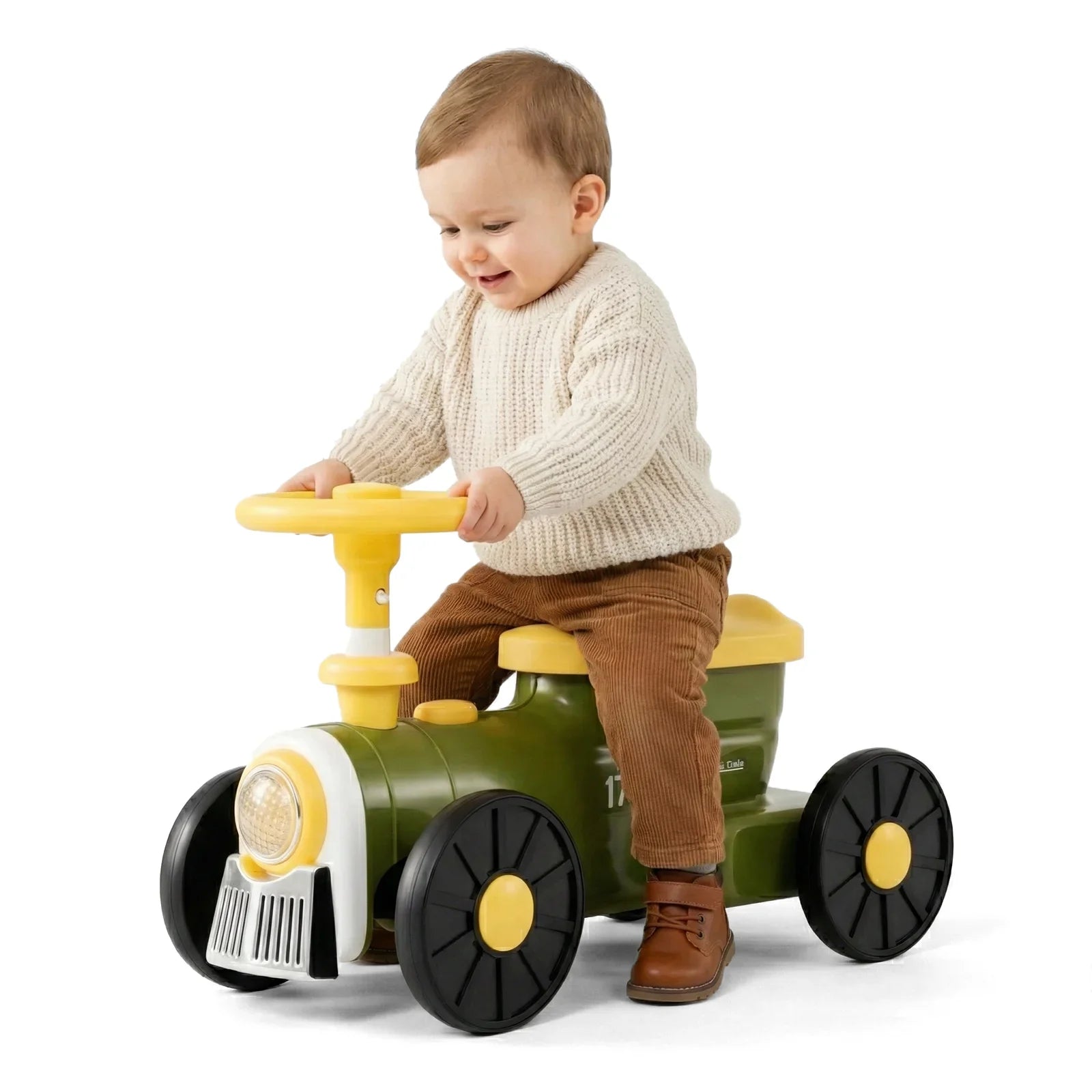 OLAKIDS Toddler Foot-to-Floor Ride On Push Car with Train Whistle and Under Seat Storage