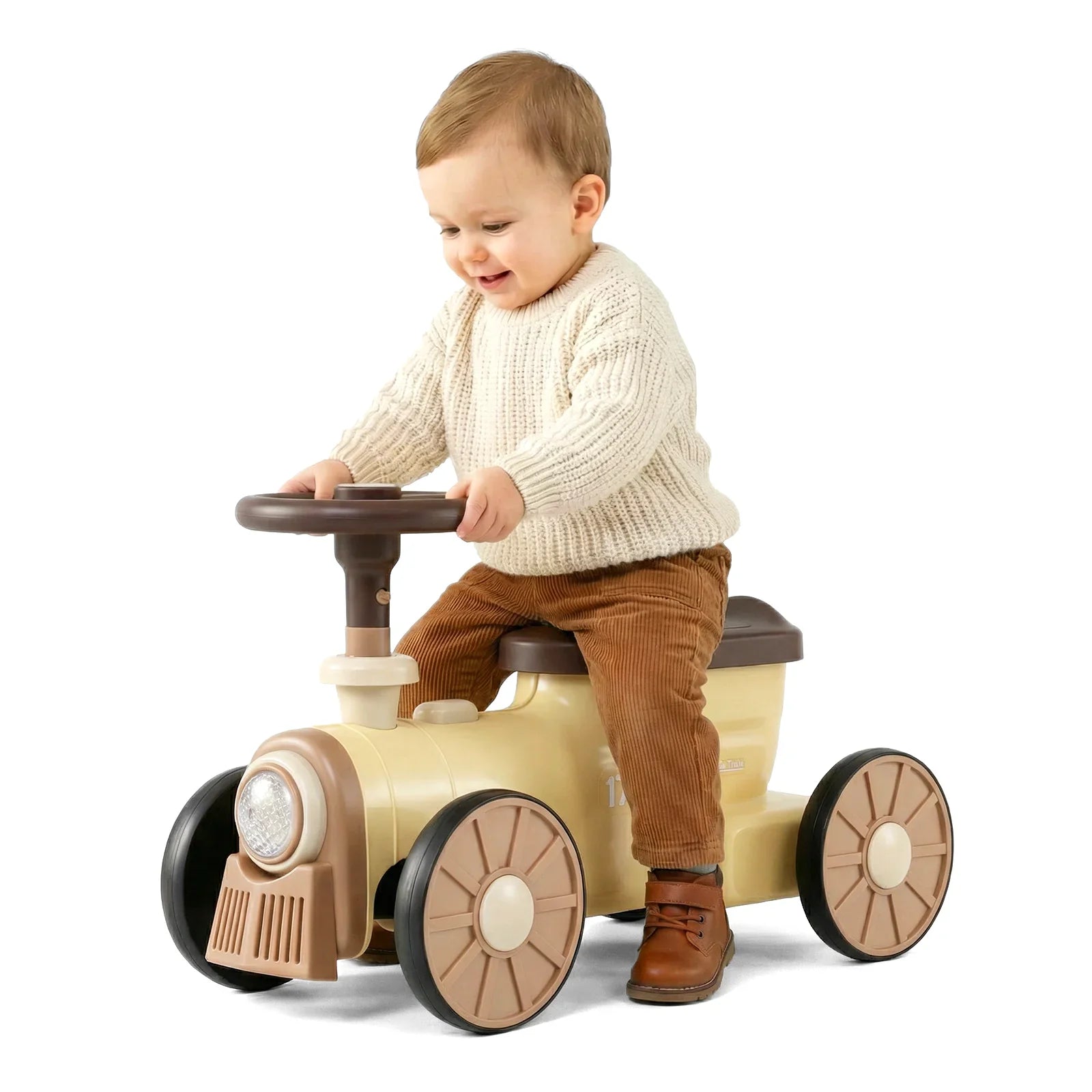 OLAKIDS Toddler Foot-to-Floor Ride On Push Car with Train Whistle and Under Seat Storage