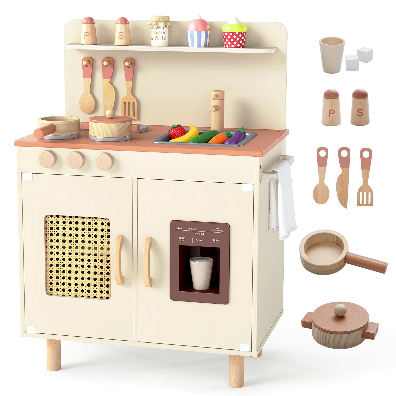 OLAKIDS Play Kitchen for Kids, Wooden Pretend Playset Toddler Cooking Toy Gift for Boys Girls Aged 3+