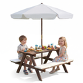 OLAKIDS Kids Wooden Picnic Table Set with Cushions & Foldable Umbrella for Outdoor Patio