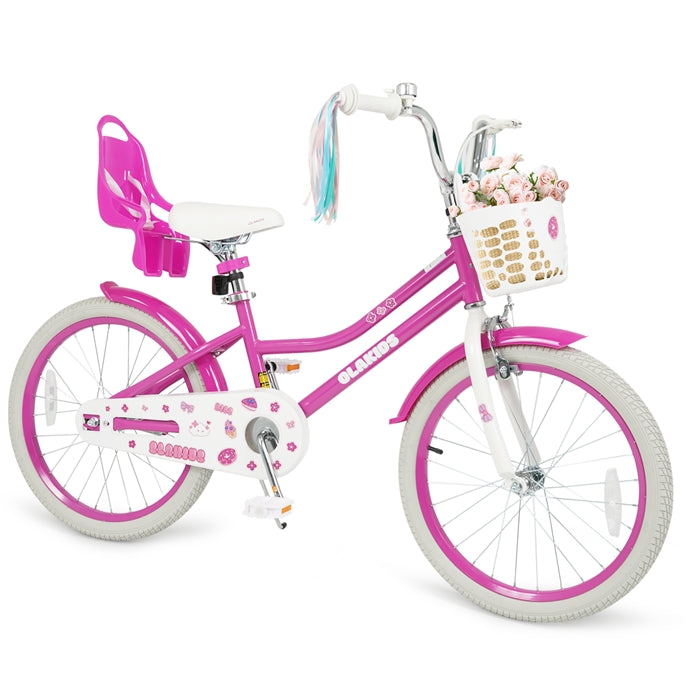 Olakids Girls Bike 12-20 Inch with Doll Seat Training Wheels Basket Dual Brakes