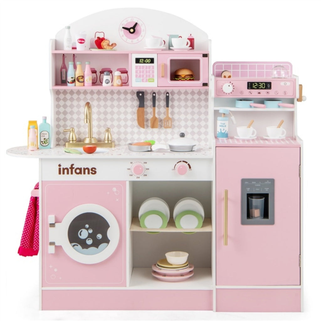 OLAKIDS Kids Kitchen Playset, Toddler Wooden Kitchen Pretend Cooking Toy Set with Coffee Maker