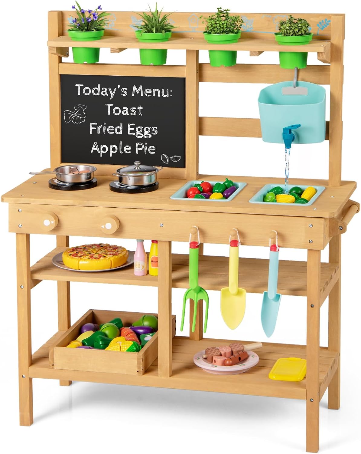OLAKIDS Outdoor Mud Kitchen for Kids with Running Water & Accessories for Ages 3+