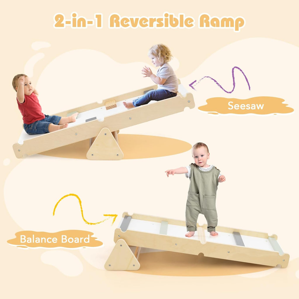 Olakids Pikler Triangle Set 7 in 1 Climbing Toys for Toddlers Foldable Baby Wood Montessori Jungle Gym