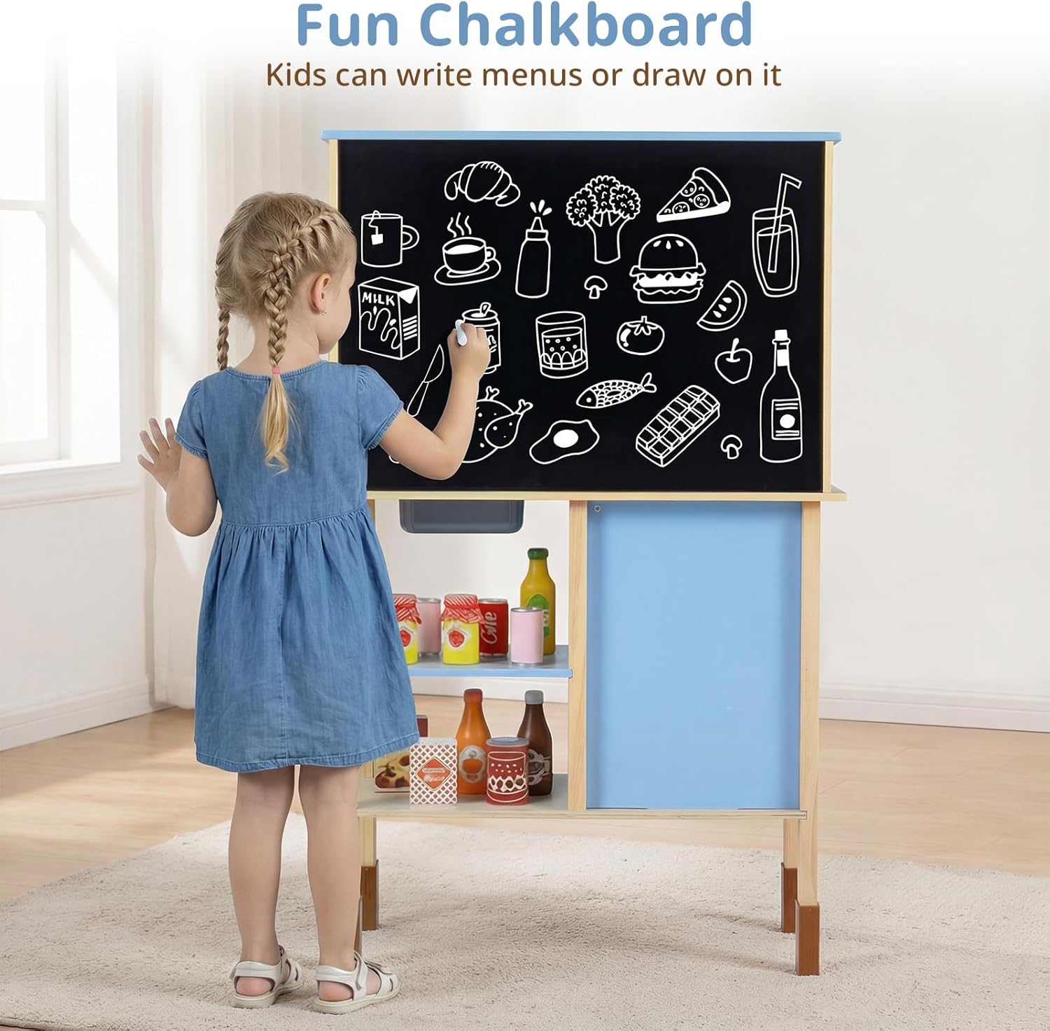 OLAKIDS Play Kitchen for Kids, Wooden Pretend Playset Toddler Cooking Toy Gift for Boys Girls Aged 3+