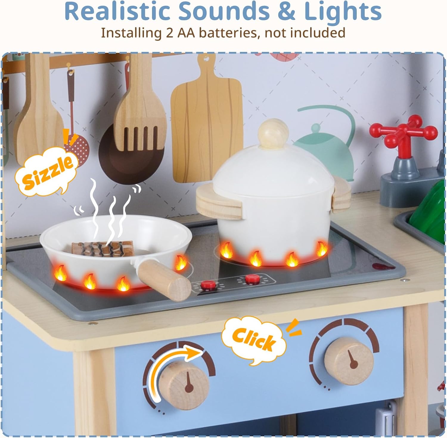 OLAKIDS Play Kitchen for Kids, Wooden Pretend Playset Toddler Cooking Toy Gift for Boys Girls Aged 3+