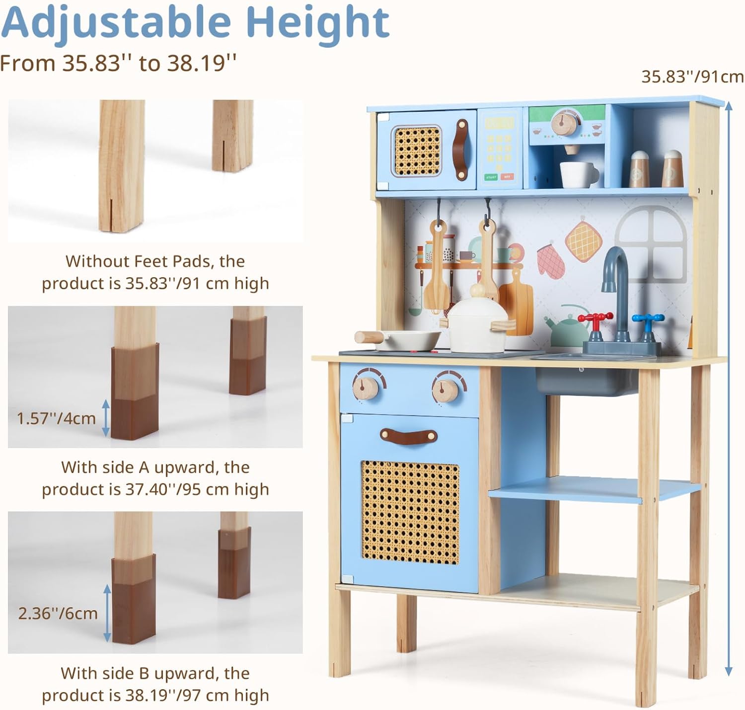 OLAKIDS Play Kitchen for Kids, Wooden Pretend Playset Toddler Cooking Toy Gift for Boys Girls Aged 3+
