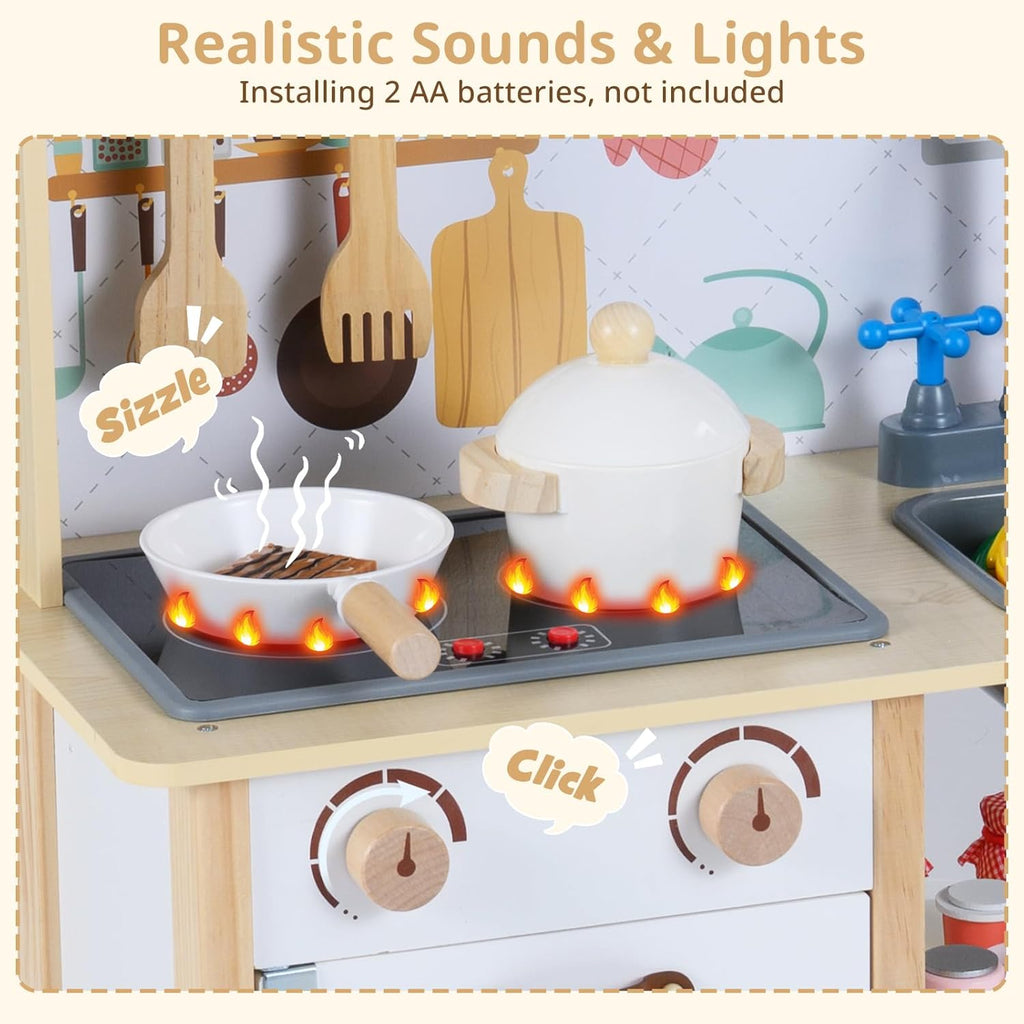 OLAKIDS Play Kitchen for Kids, Wooden Pretend Playset Toddler Cooking Toy Gift for Boys Girls Aged 3+