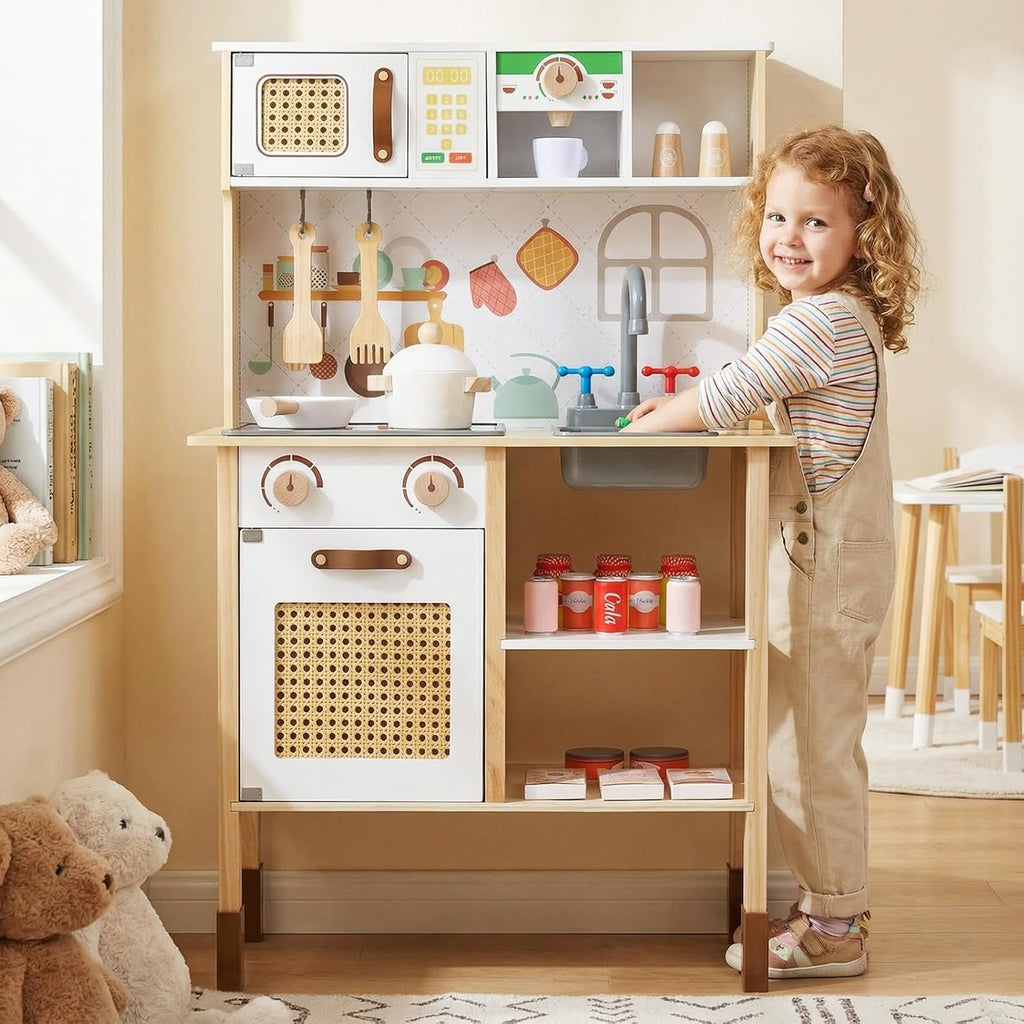 OLAKIDS Play Kitchen for Kids, Wooden Pretend Playset Toddler Cooking Toy Gift for Boys Girls Aged 3+