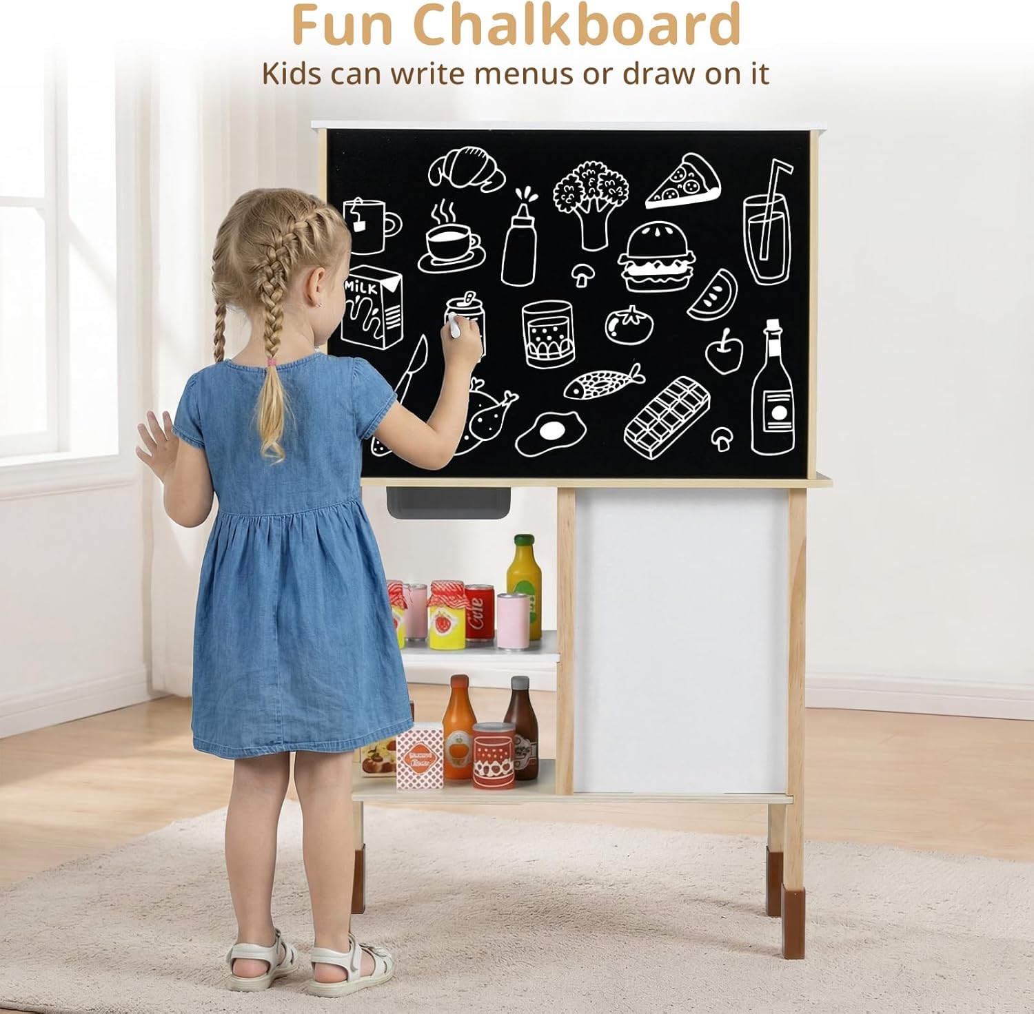 OLAKIDS Play Kitchen for Kids, Wooden Pretend Playset Toddler Cooking Toy Gift for Boys Girls Aged 3+