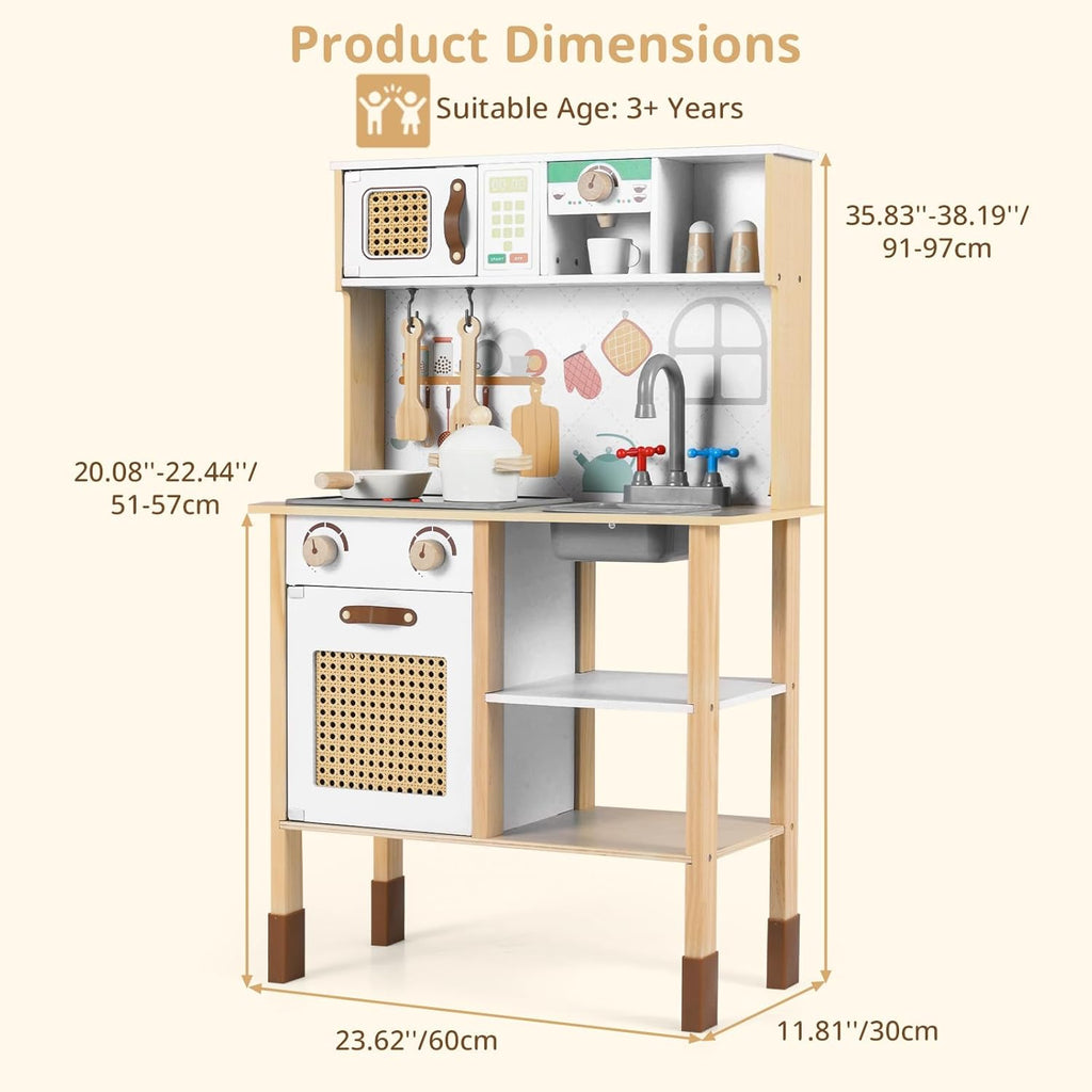 OLAKIDS Play Kitchen for Kids, Wooden Pretend Playset Toddler Cooking Toy Gift for Boys Girls Aged 3+