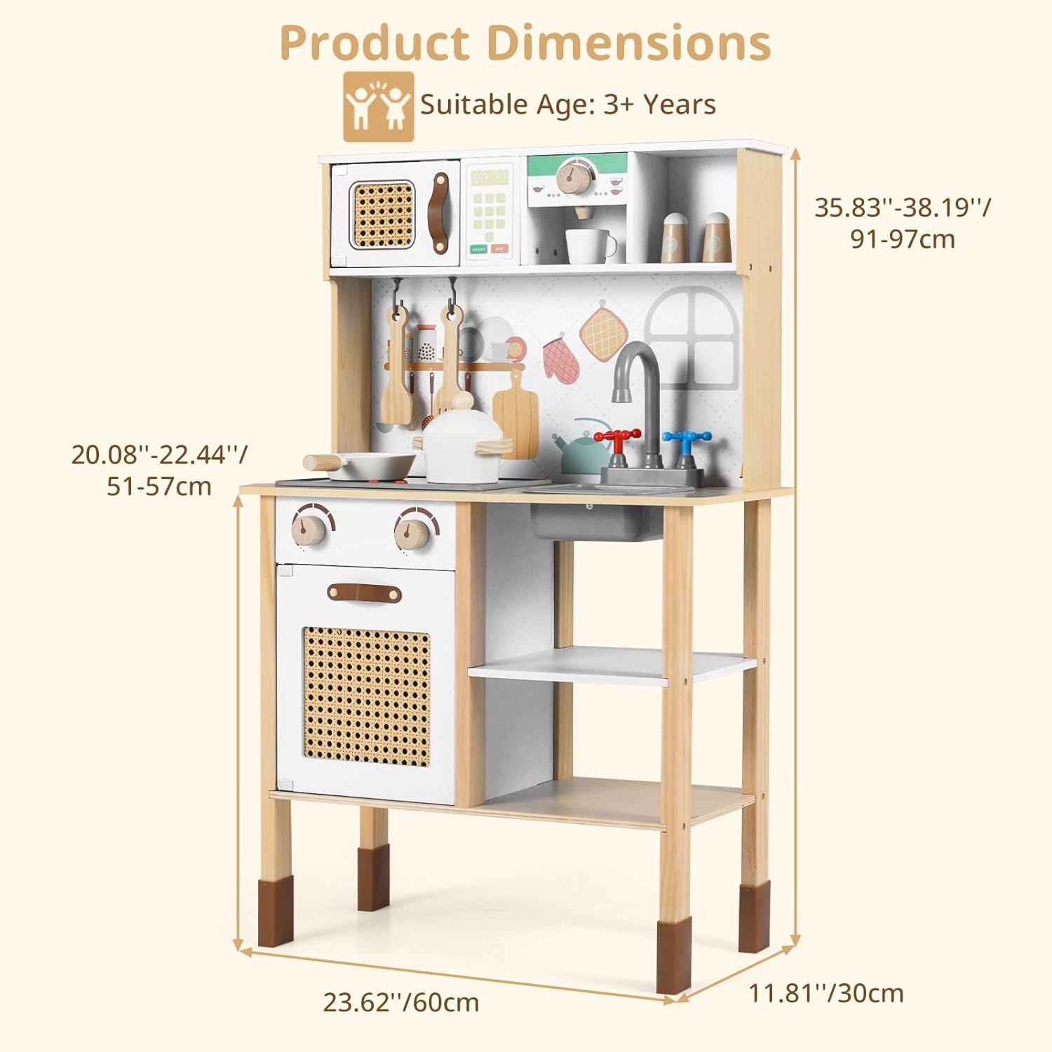 OLAKIDS Play Kitchen for Kids, Wooden Pretend Playset Toddler Cooking Toy Gift for Boys Girls Aged 3+