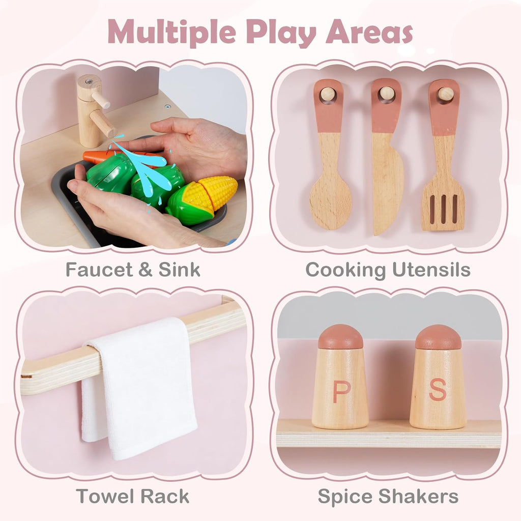 OLAKIDS Play Kitchen for Kids, Wooden Pretend Playset Toddler Cooking Toy Gift for Boys Girls Aged 3+