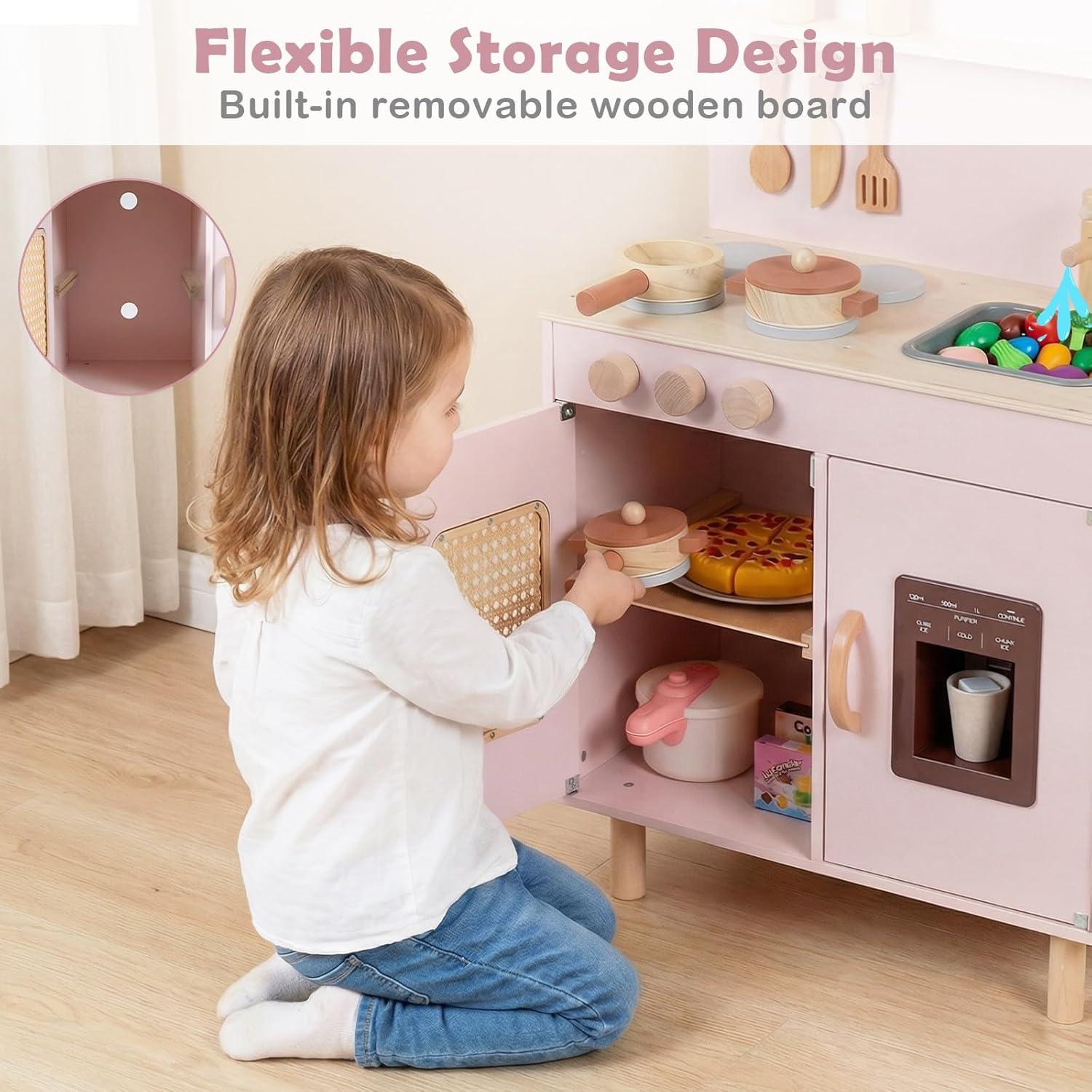OLAKIDS Play Kitchen for Kids, Wooden Pretend Playset Toddler Cooking Toy Gift for Boys Girls Aged 3+