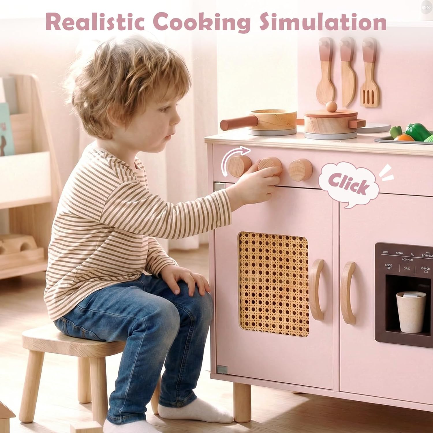 OLAKIDS Play Kitchen for Kids, Wooden Pretend Playset Toddler Cooking Toy Gift for Boys Girls Aged 3+