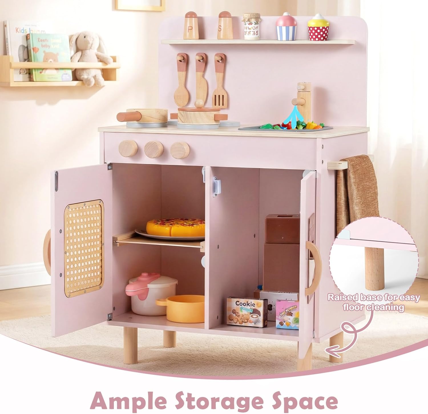 OLAKIDS Play Kitchen for Kids, Wooden Pretend Playset Toddler Cooking Toy Gift for Boys Girls Aged 3+