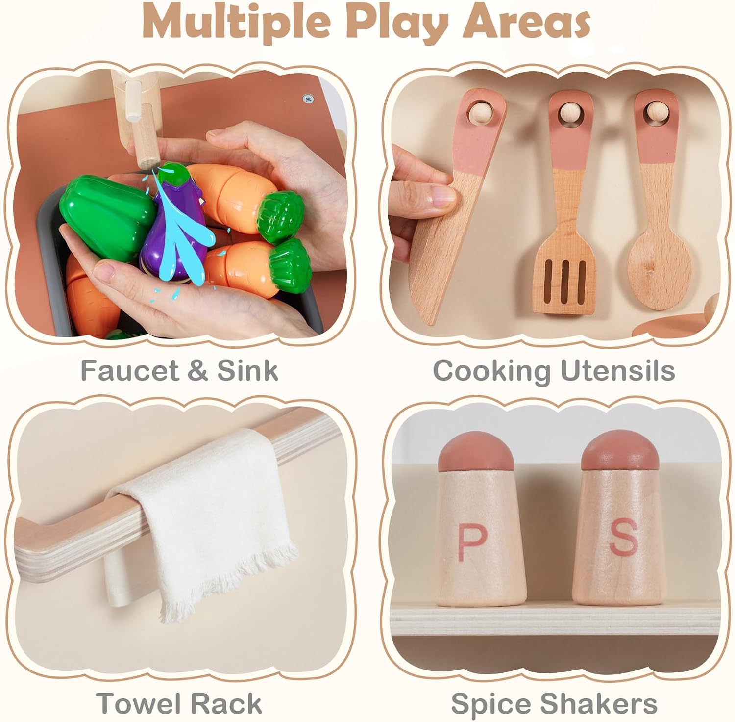 OLAKIDS Play Kitchen for Kids, Wooden Pretend Playset Toddler Cooking Toy Gift for Boys Girls Aged 3+