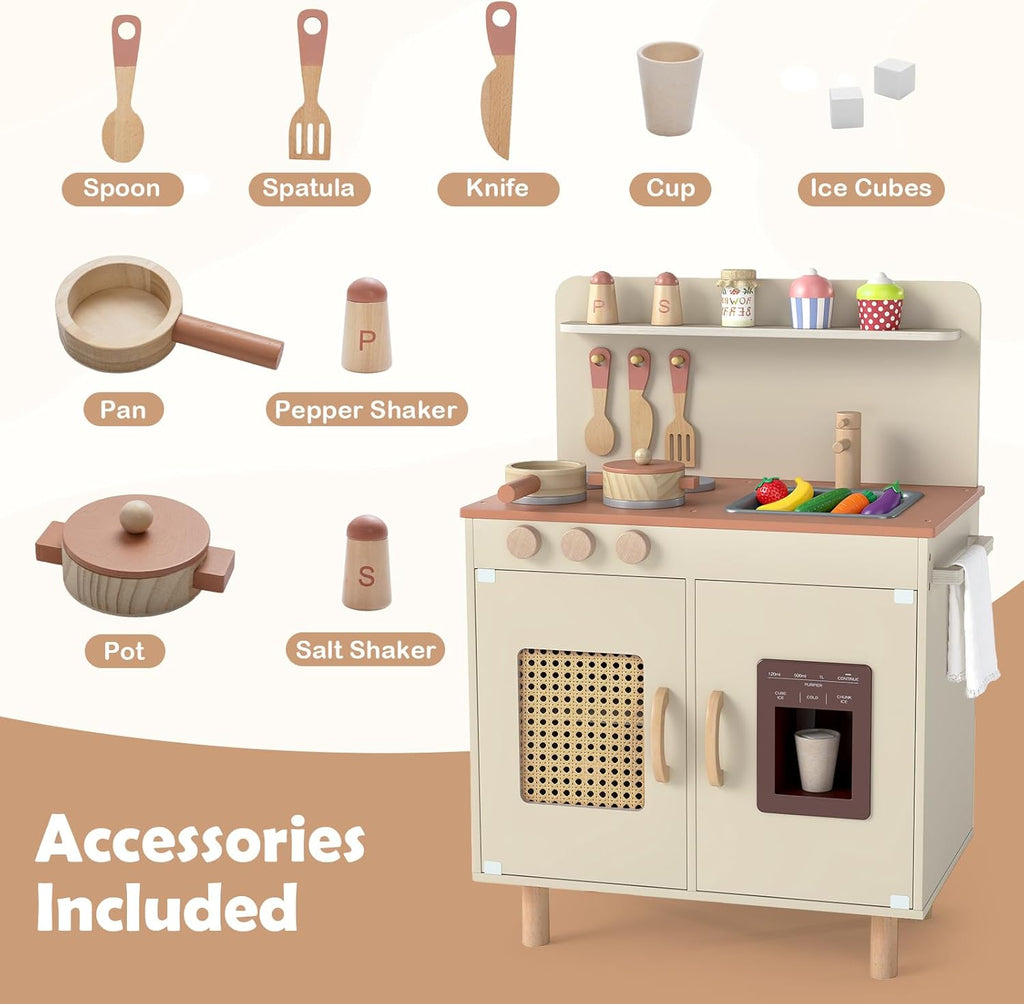 OLAKIDS Play Kitchen for Kids, Wooden Pretend Playset Toddler Cooking Toy Gift for Boys Girls Aged 3+