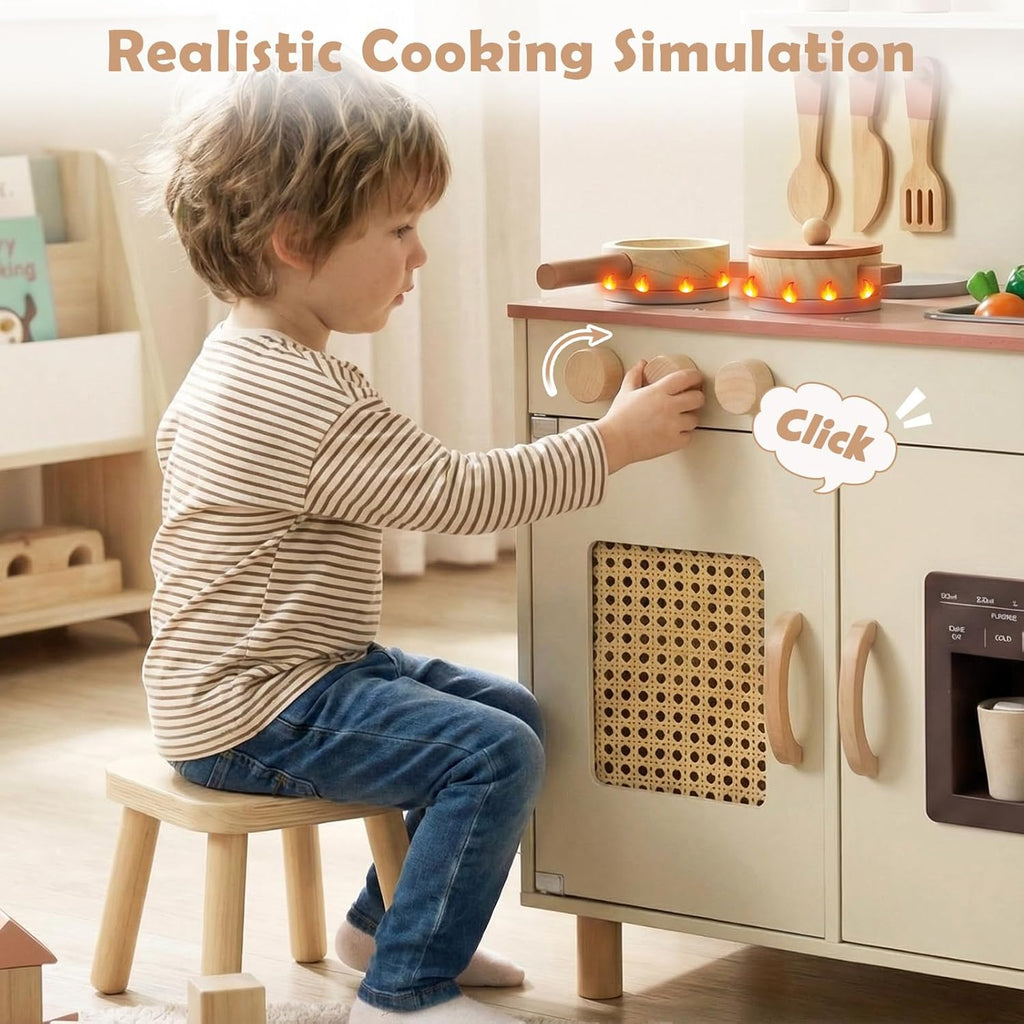 OLAKIDS Play Kitchen for Kids, Wooden Pretend Playset Toddler Cooking Toy Gift for Boys Girls Aged 3+