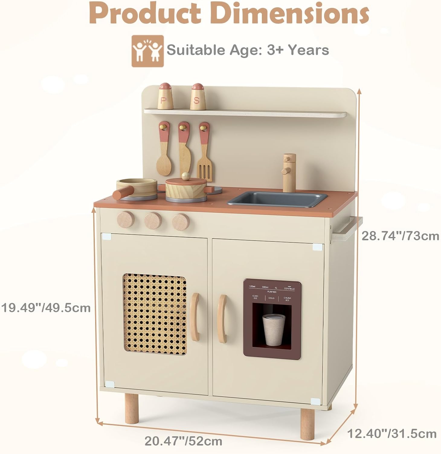 OLAKIDS Play Kitchen for Kids, Wooden Pretend Playset Toddler Cooking Toy Gift for Boys Girls Aged 3+