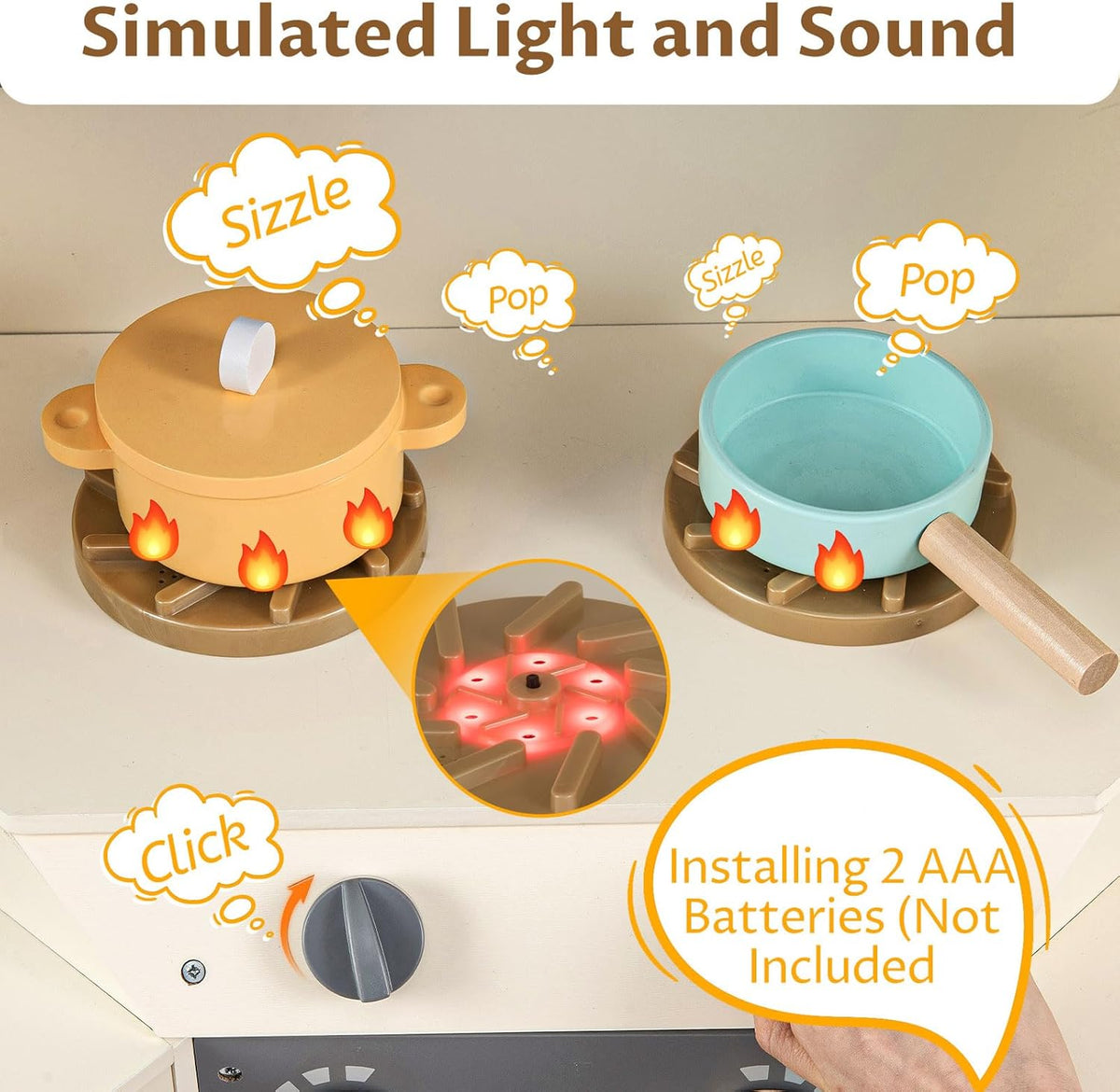 OLAKIDS Corner Kids Kitchen Playset with Lights, Sounds & Dishwasher, Wooden Pretend Cooking Toy Set
