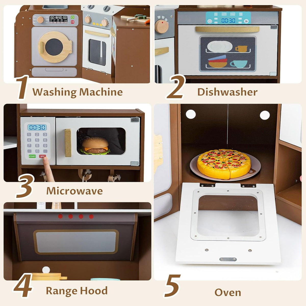 OLAKIDS Corner Kids Kitchen Playset with Lights, Sounds & Dishwasher, Wooden Pretend Cooking Toy Set