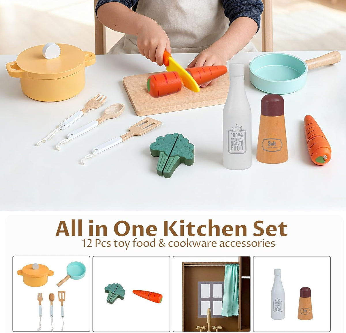 OLAKIDS Corner Kids Kitchen Playset with Lights, Sounds & Dishwasher, Wooden Pretend Cooking Toy Set