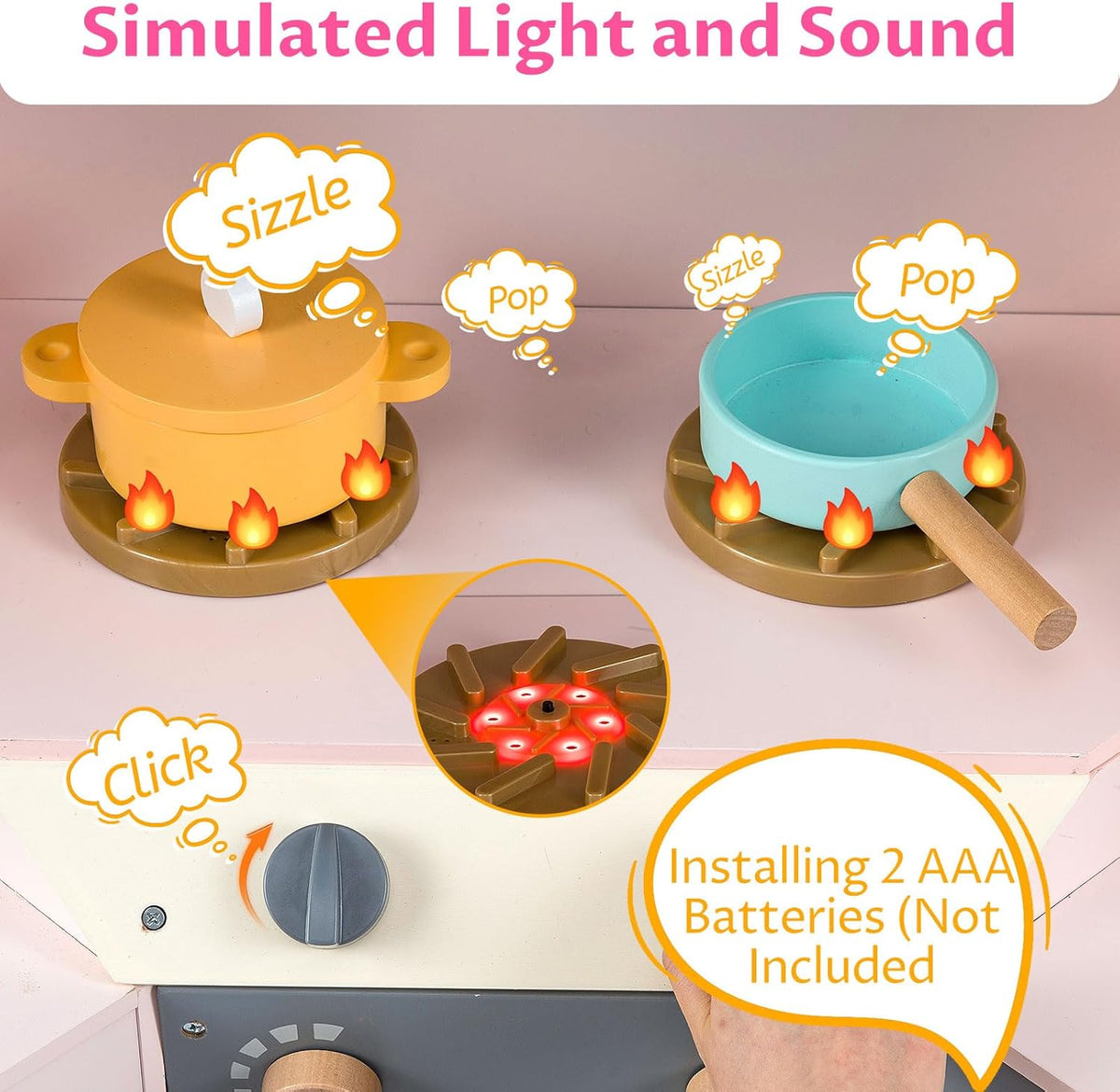 OLAKIDS Corner Kids Kitchen Playset with Lights, Sounds & Dishwasher, Wooden Pretend Cooking Toy Set