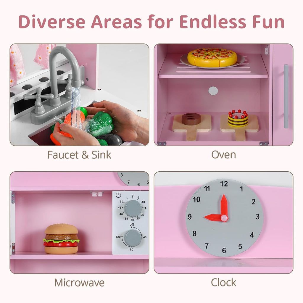 OLAKIDS Wooden Toddler Kitchen Playset with Adjustable Height, Sounds & Appliances