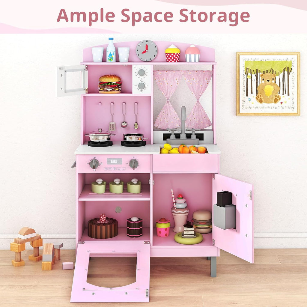 OLAKIDS Wooden Toddler Kitchen Playset with Adjustable Height, Sounds & Appliances